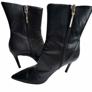 Zara Black Embossed Soft Leather Heeled Booties  Womens Sz 38